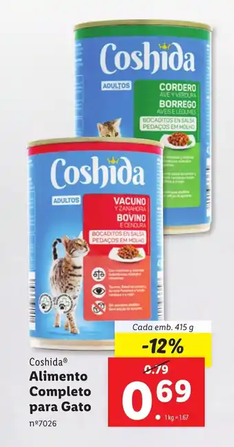 Lidl Coshida Alimento Completo para Gato Cada emb. 415 g promoção