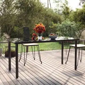 Brico Depôt Vidaxl mesa comedor jardín acero y vidrio templado negro 160x80x74 cm promoção