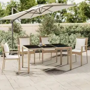 Brico Depôt Vidaxl mesa de jardín ratán beige y superficie de vidrio templado promoção