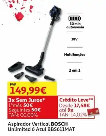 Auchan Aspirador Vertical BOSCH Unlimited 6 Azul BBS611MAT promoção