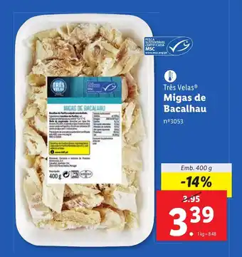 Lidl Três Velas Migas de Bacalhau Emb. 400 g promoção