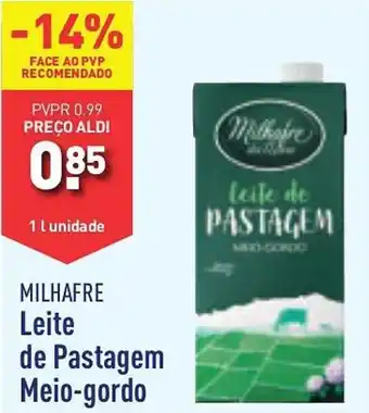 ALDI MILHAFRE Leite de Pastagem Meio-gordo 1 l unidade promoção