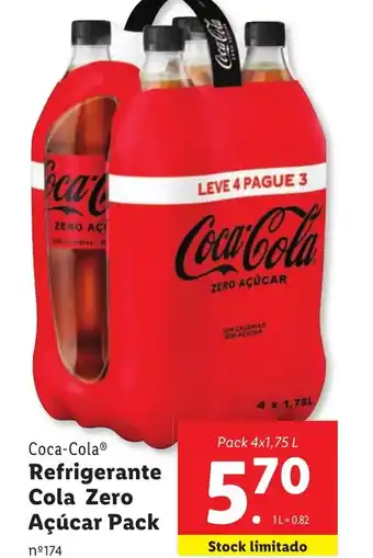 Lidl Coca-Cola Refrigerante Cola Zero Açúcar Pack 4x1,75 L promoção