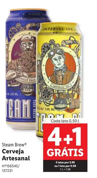 Lidl Steam Brew Cerveja Artesanal Cada lata 0,50 L promoção