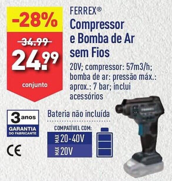 Promoção FERREX28 Compressor Compressor e Bomba de Ar sem Fios