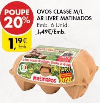 Pingo Doce Ovos Classe M/L Ar Livre Matinados 6 Unid promoção