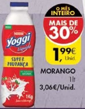 Pingo Doce Iogurte Líquido Aroma Yoggi Morango 1lt promoção