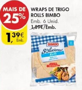 Pingo Doce Wraps de Trigo Rolls Bimbo 6 Unid promoção