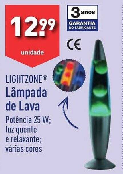 ALDI LIGHTZONE Lâmpada de Lava Potência 25 W; luz quente e relaxante; várias cores promoção
