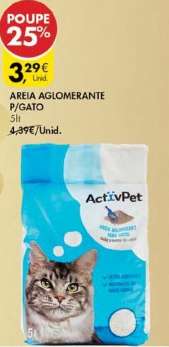 Pingo Doce Areia Aglomerante P/Gato Activpet 5lt promoção