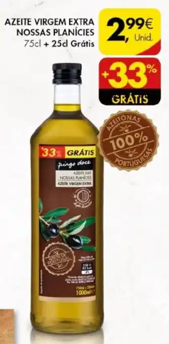 Pingo Doce Azeite Virgem Extra Nossas Planícies 75cl + 25cl Grátis promoção