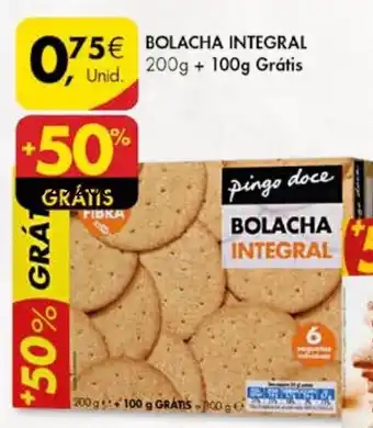 Pingo Doce Bolacha Integral 200g + 100g Grátis promoção