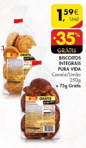 Pingo Doce Biscoitos Integrais Pura Vida 250g promoção