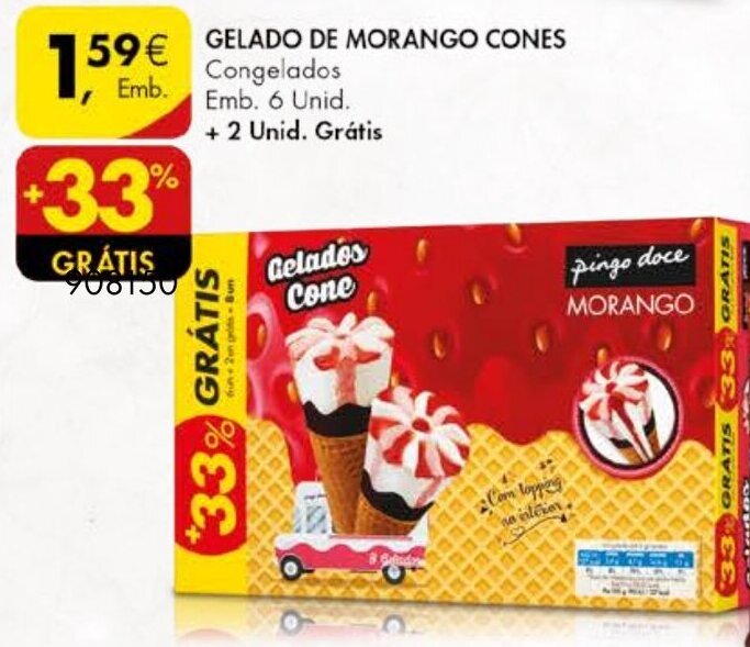 Promoção Gelado de Morango Cones em Pingo Doce