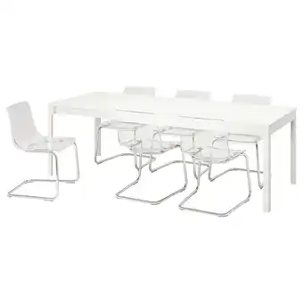 IKEA Ekedalen / tobias mesa e 6 cadeiras, branco/transparente cromado, 180/240 cm promoção