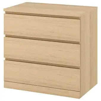 IKEA Malm cómoda c/3 gavetas, chapa de carvalho c/velatura branca, 80x78 cm promoção