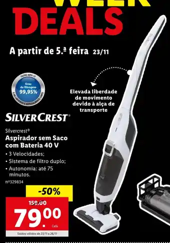 Lidl SILVERCREST Aspirador sem Saco com Bateria 40 V promoção