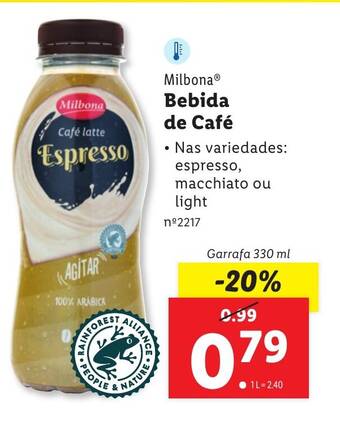 Lidl Milbona Bebida de Café Garrafa 330 ml promoção