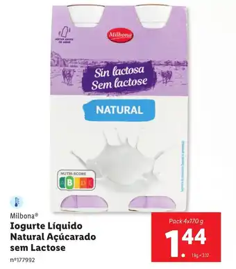 Milbona Iogurte Líquido Natural Açúcarado sem Lactose Pack 4x170 g