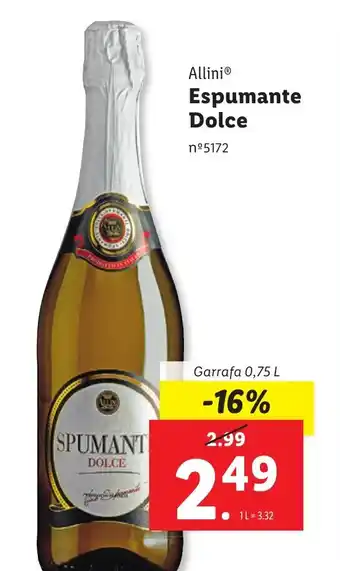 Lidl Allini Espumante Dolce Garrafa 0,75 L promoção
