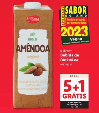 Lidl Milbona Bebida de Amêndoa emb. 1L promoção