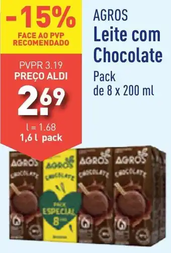 ALDI AGROS Leite com Chocolate Pack de 8 x 200 ml promoção