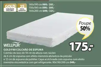 JYSK Wellpur Gold F40 Colchao de Espuma promoção