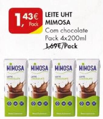 Pingo Doce LEITE UHT MIMOSA Com chocolate Pack 4x200ml promoção