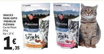 E.Leclerc SNACKS PARA GATO PREMIUM PLÉNIMA Carne/Peixe 50g Kg promoção