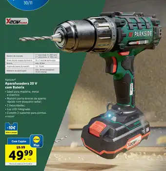 Lidl Parkside Aparafusadora 20 V com Bateria promoção