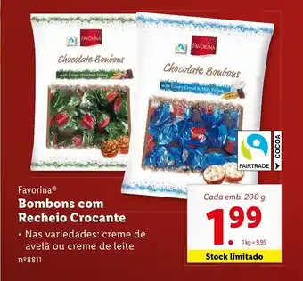 Lidl Favorina Bombons com Recheio Crocante Cada emb. 200 g promoção