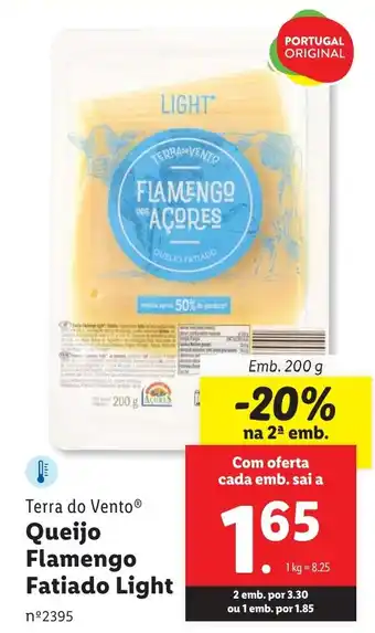 Lidl Terra do Vento Queijo Flamengo Fatiado Light Emb. 200 g promoção