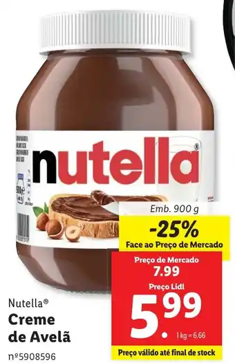 Lidl Nutella Creme de Avelã Emb. 900 g promoção