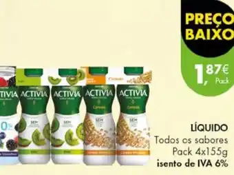 Pingo Doce ACTIVIA LÍQUIDO Todos os sabores Pack 4x155g promoção