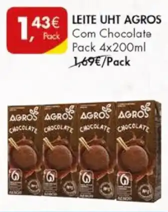 Pingo Doce LEITE UHT AGROS Fack Com Chocolate Pack 4x200ml promoção