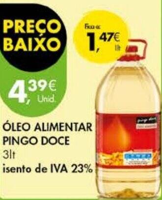 Pingo Doce ÓLEO ALIMENTAR PINGO DOCE 3lt promoção