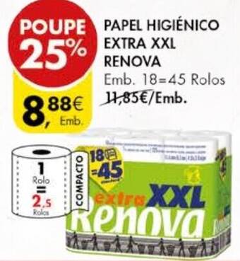 Pingo Doce PAPEL HIGIÉNICO EXTRA XXL RENOVA Emb. 18-45 Rolos promoção
