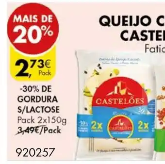 Pingo Doce Queijo Curado Castelões-30% de Gordura S/Lactose Pack 2x150g promoção