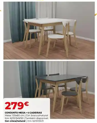 Bricomarché Conjunto Mesa + 4 Cadieras 120x80cm promoção