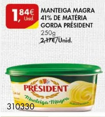 Pingo Doce Manteiga Magra 41% de Matéria Gorda Président 250g promoção