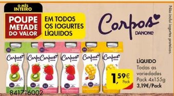 Pingo Doce Iogurte Líquido Corpos Danone Pack 4x155g promoção