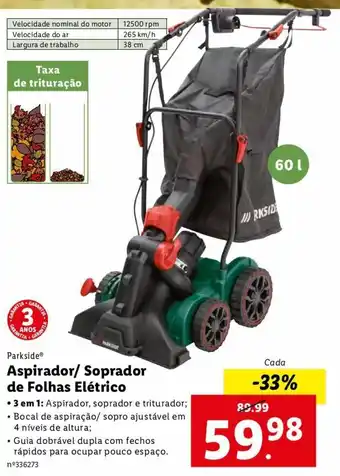 Lidl Aspirador/ Soprador de Folhas Elétrico promoção