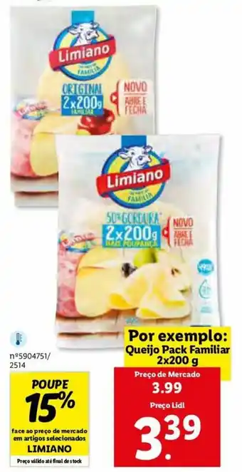 Lidl Limiano Queijo Pack Familiar 2 x 200g promoção