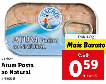 Lidl Nacho Atum Posta ao Natural 110g promoção