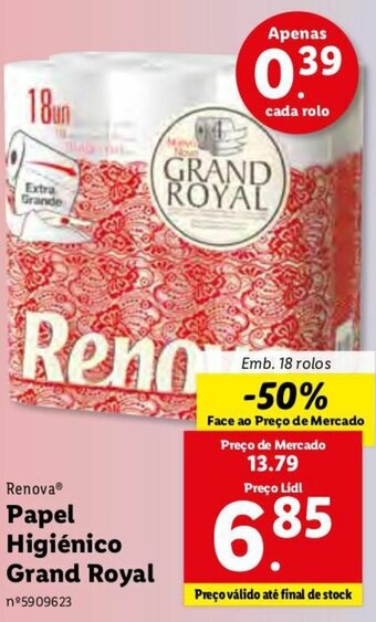 Lidl Renova Papel Higiénico Grand Royal 18 Rolos promoção