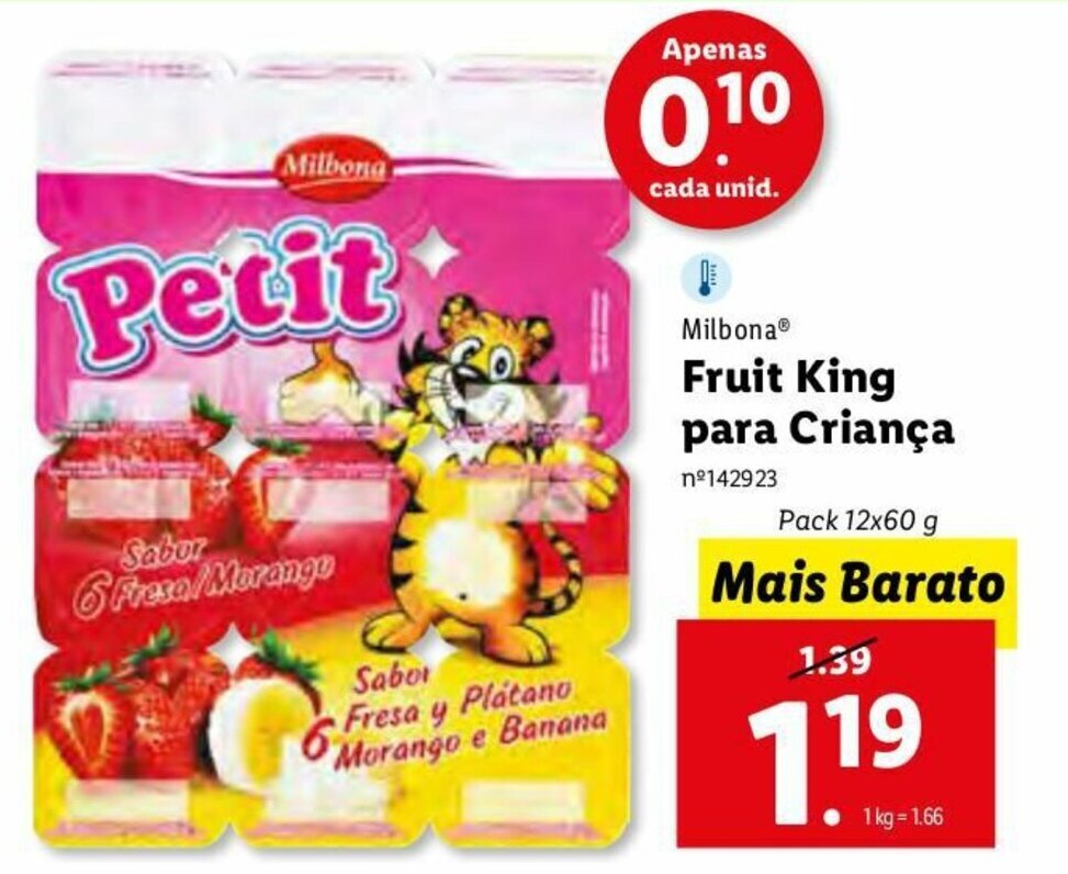 Promoção Milbona Fruit King para Criança 12x60g em Lidl