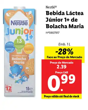 Lidl Nestlé Bebida Láctea Júnior 1+ de Bolacha Maria 1L promoção