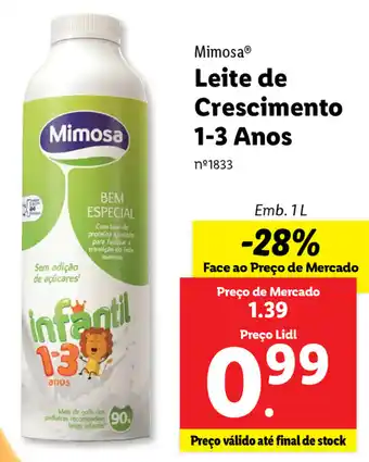 Lidl Mimosa Leite de Crescimento 1-3 Anos 1L promoção