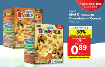 Lidl Artiach Mini Dinosaurus Chocolate ou Cereais 120g promoção