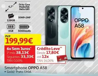 Auchan Smartphone OPPO A58 • Gold/ Preto Unid. promoção